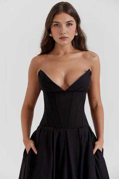 Abito Midi Donna Senza Spalline Taglio Medio