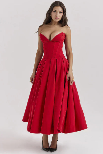 Abito Midi Donna Senza Spalline Taglio Medio
