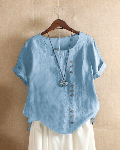 Camicia Donna Manica Corta con Bottoni Decorativi