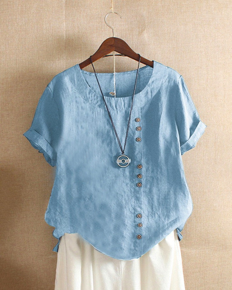 Camicia Donna Lino Manica Corta Stile Casual Estate