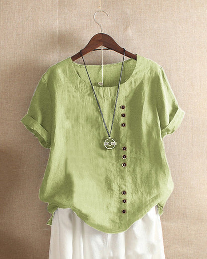 Camicia Donna Manica Corta con Bottoni Decorativi