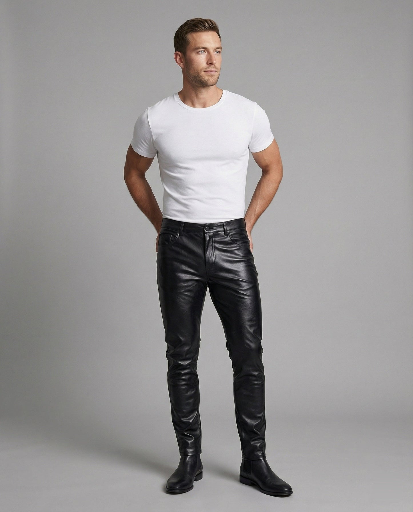 Pantaloni Uomo in Ecopelle Slim Fit con Cuciture Decorative
