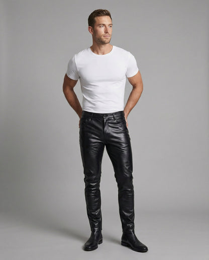 Pantaloni Uomo in Ecopelle Slim Fit con Cuciture Decorative