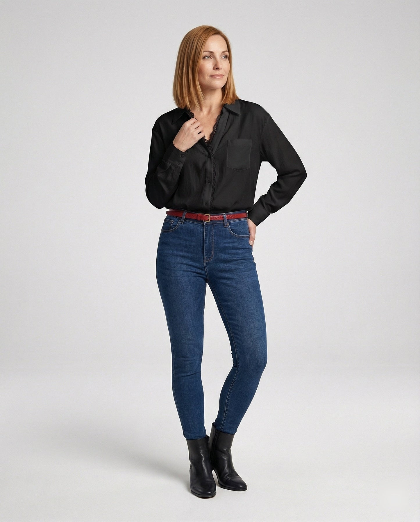 Blusa Donna con Dettagli in Pizzo Regular Fit