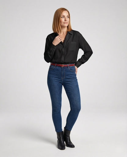 Blusa Donna con Dettagli in Pizzo Regular Fit
