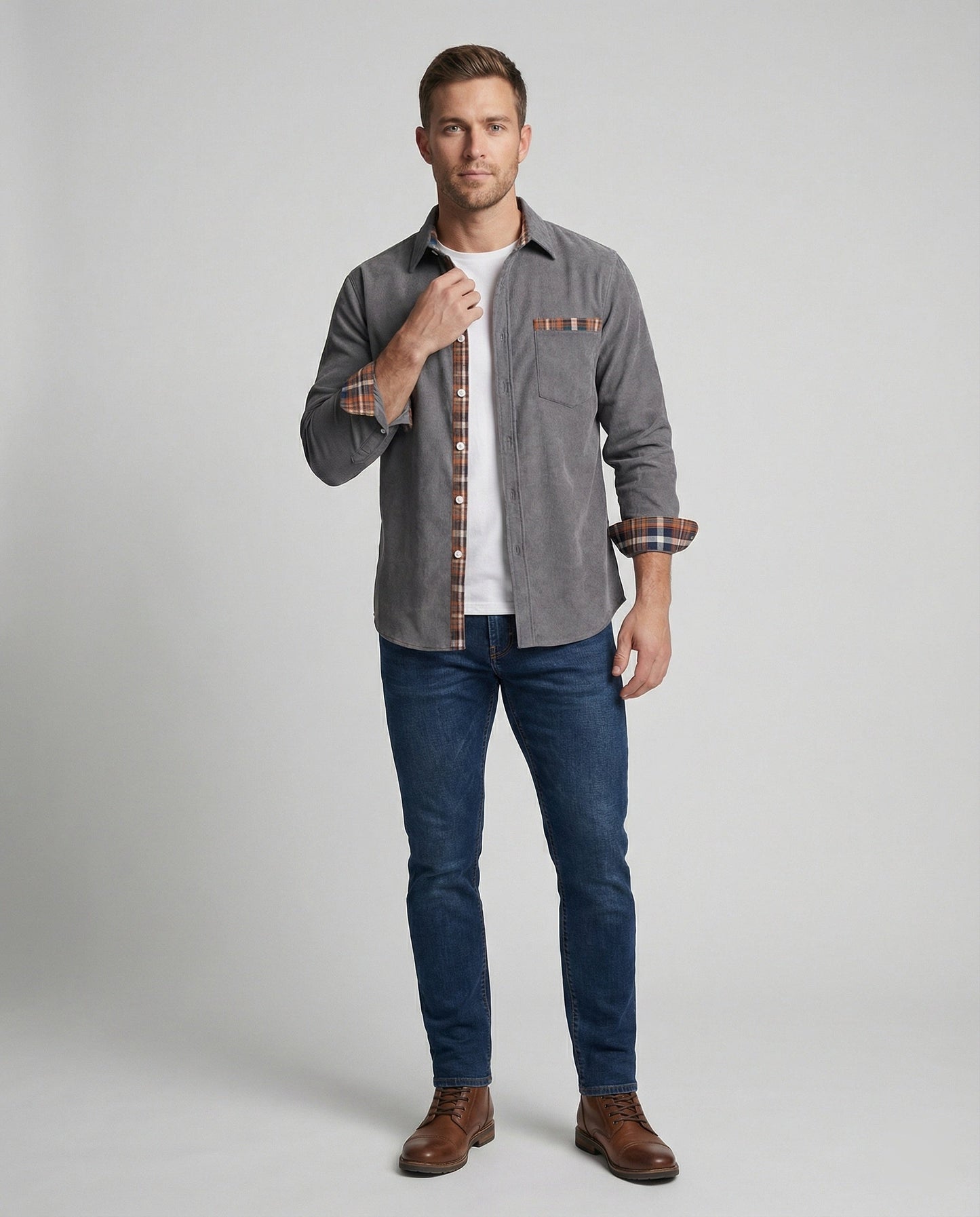 Camicia Uomo in Velluto a Coste Manica Lunga Casual
