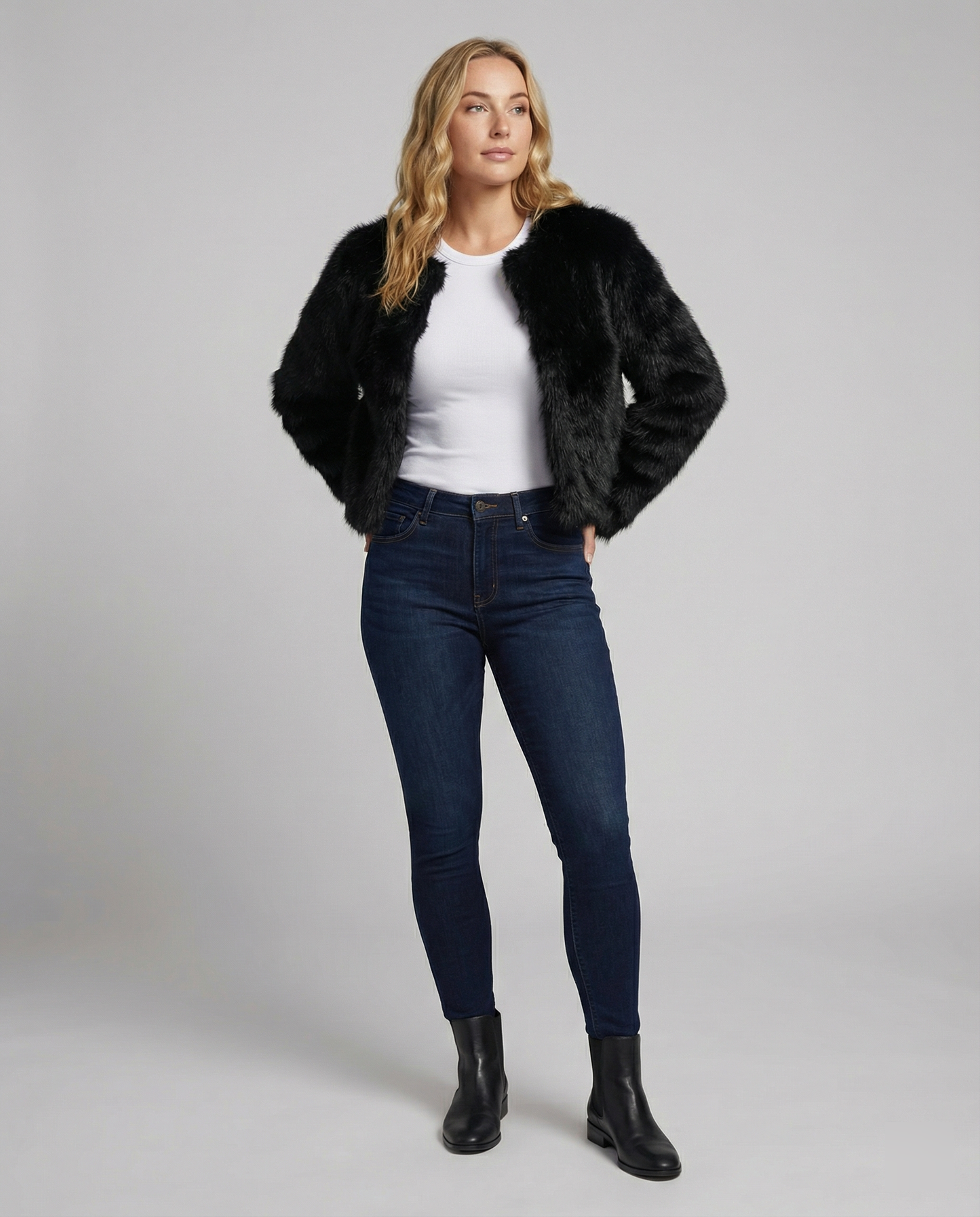 Cappotto Corto Donna in Pelliccia Sintetica