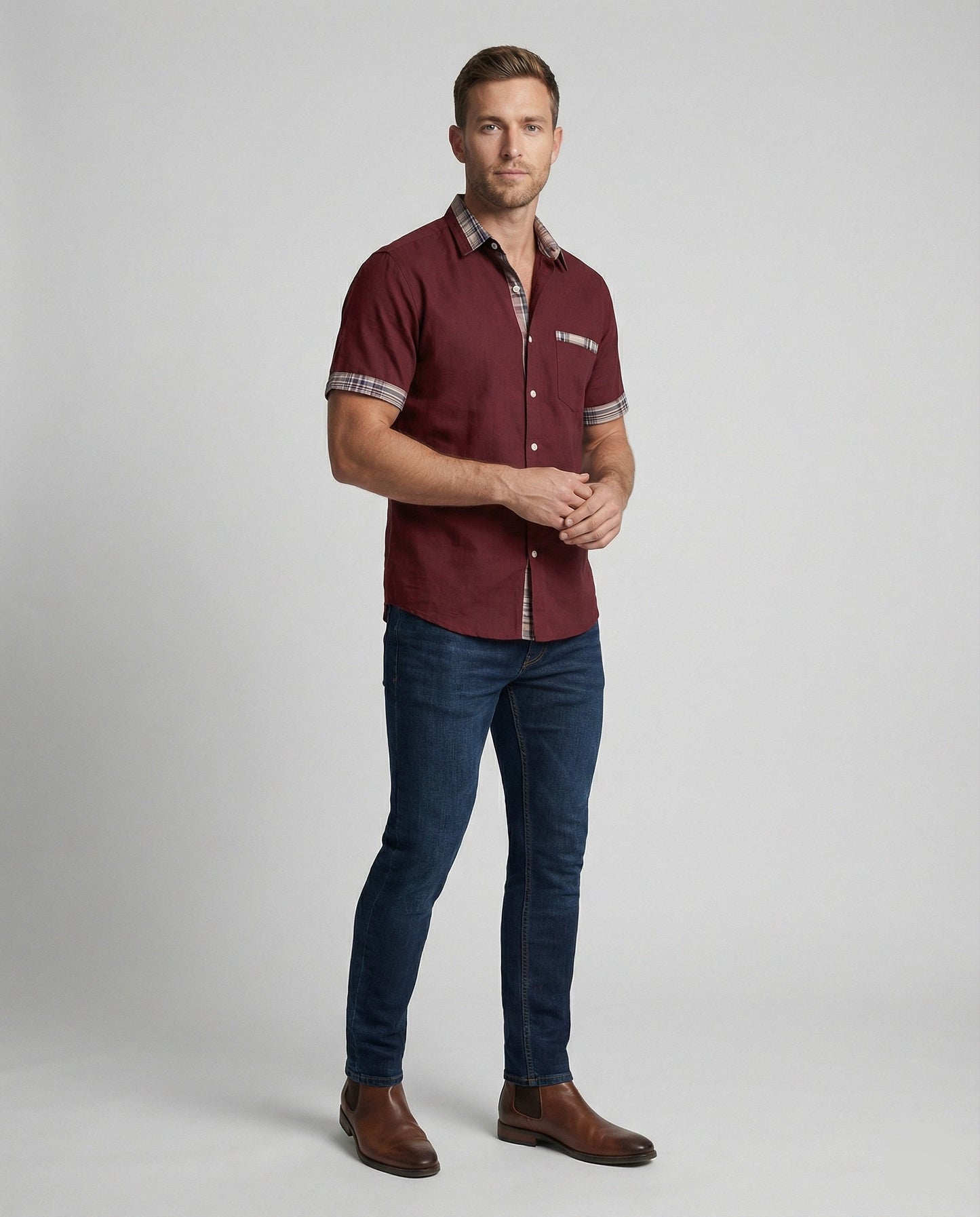 Camicia Uomo Manica Corta Fantasia Quadri Casual