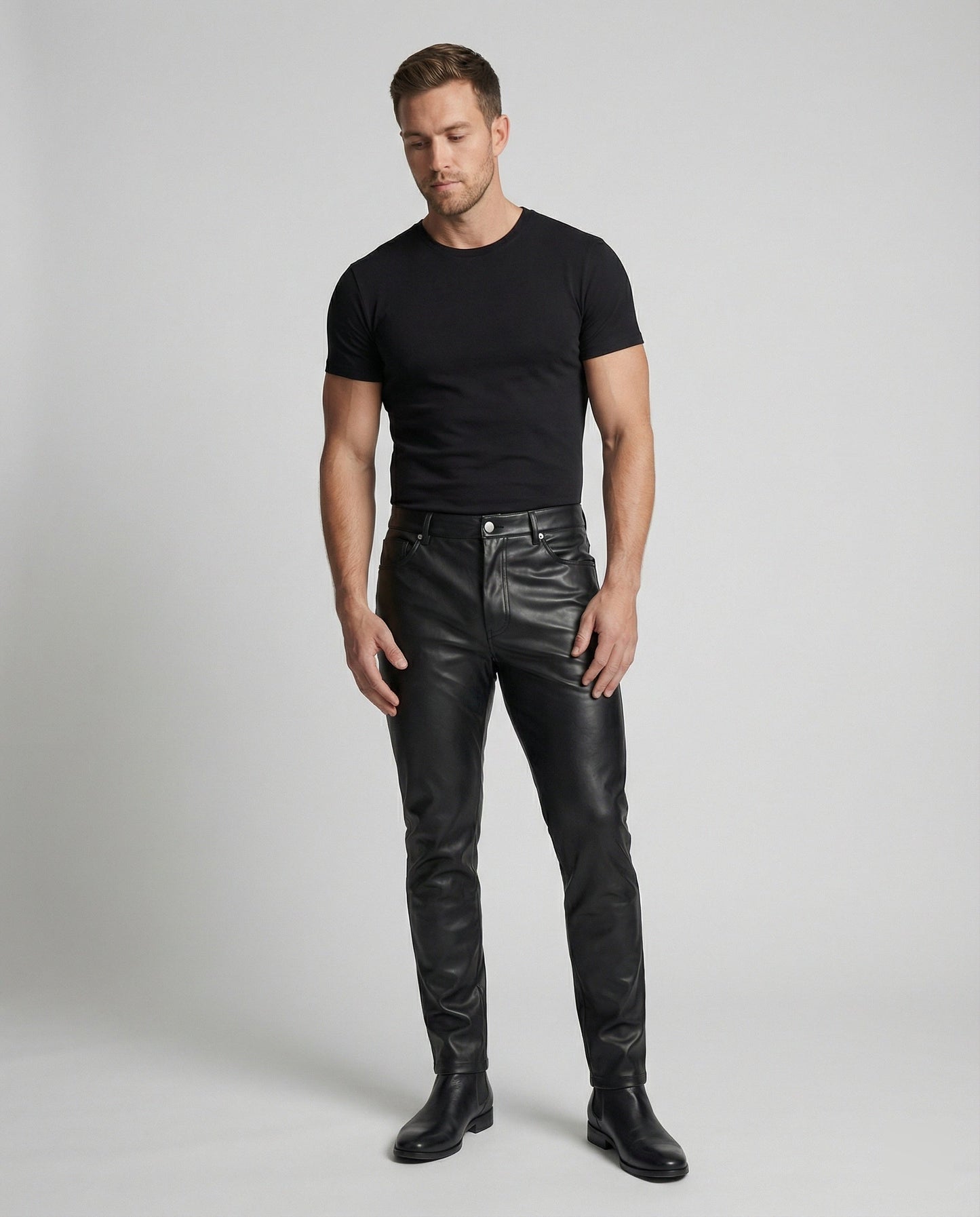 Pantaloni Uomo in Ecopelle Slim Fit con Tasche