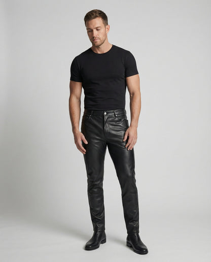 Pantaloni Uomo in Ecopelle Slim Fit con Tasche