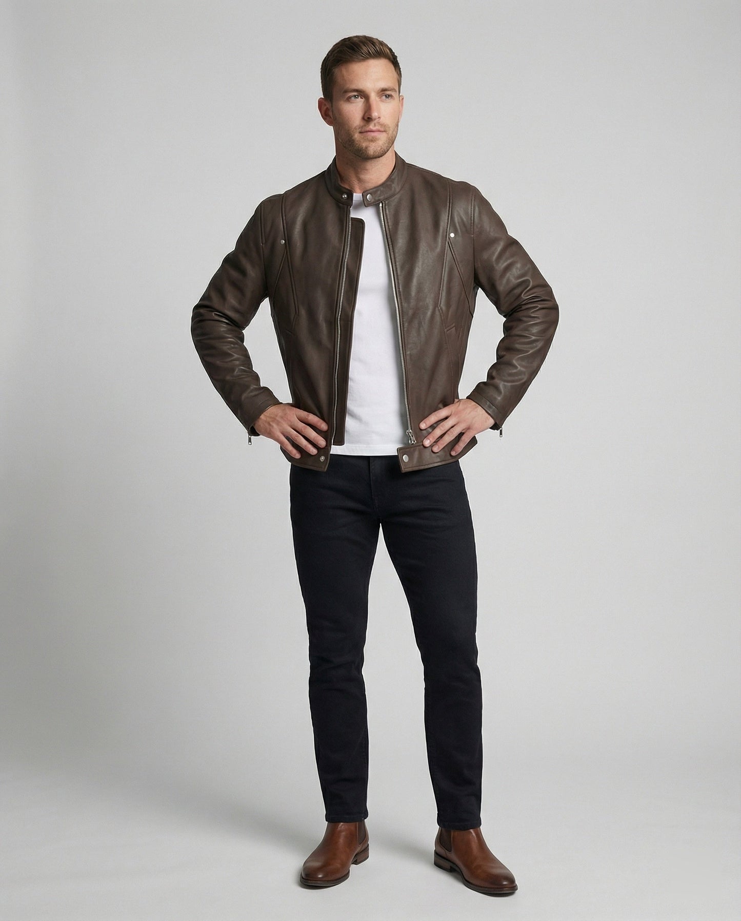 Giacca Bomber Uomo in Pelle Collo Alto