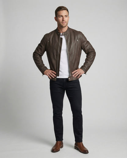 Giacca Bomber Uomo in Pelle Collo Alto