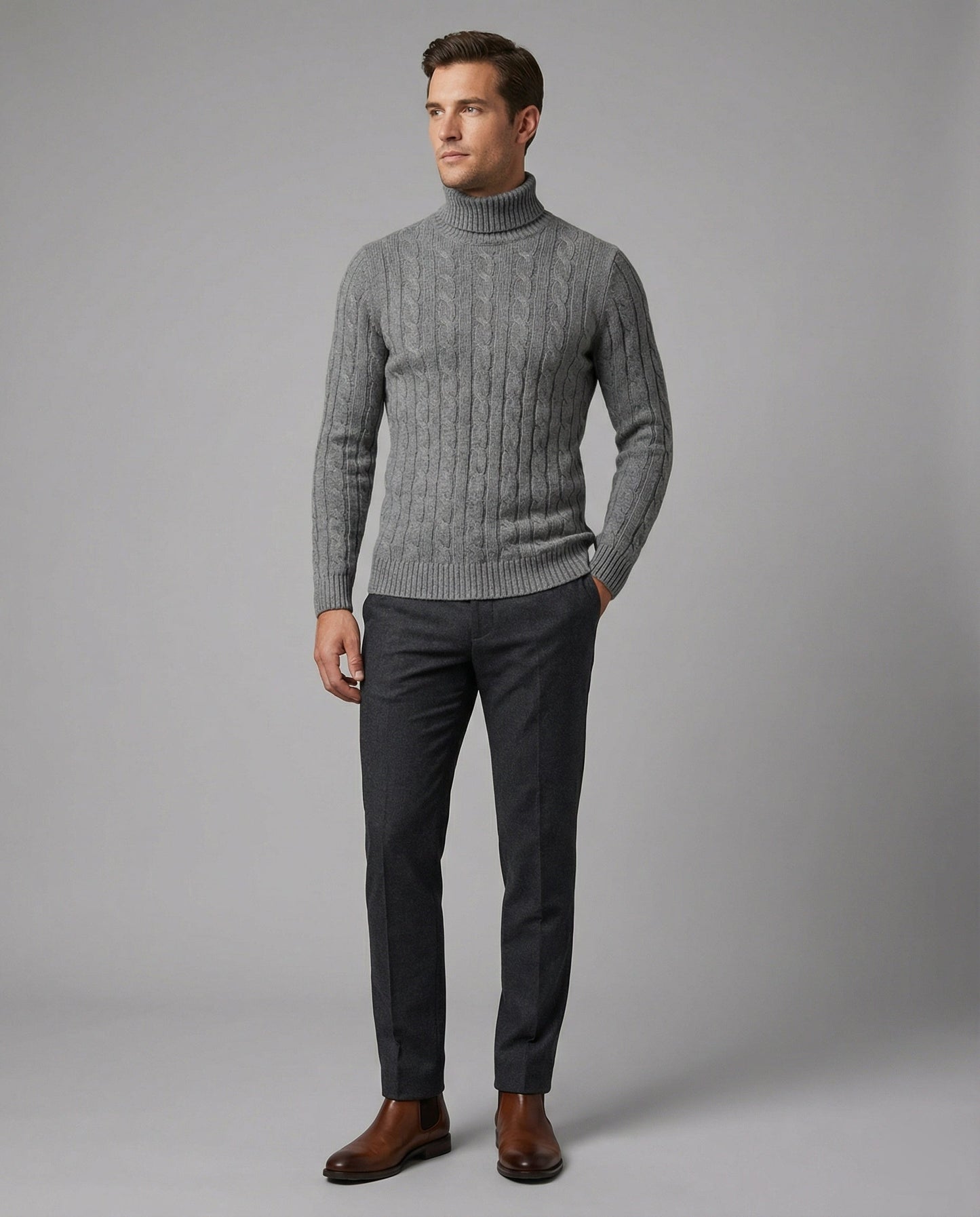 Maglione Uomo a Collo Alto in Maglia a Coste
