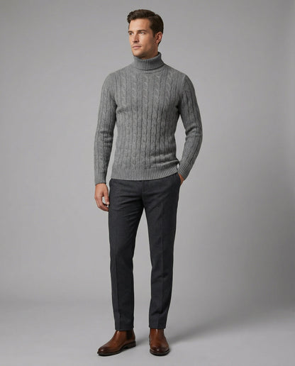 Maglione Uomo a Collo Alto in Maglia a Coste