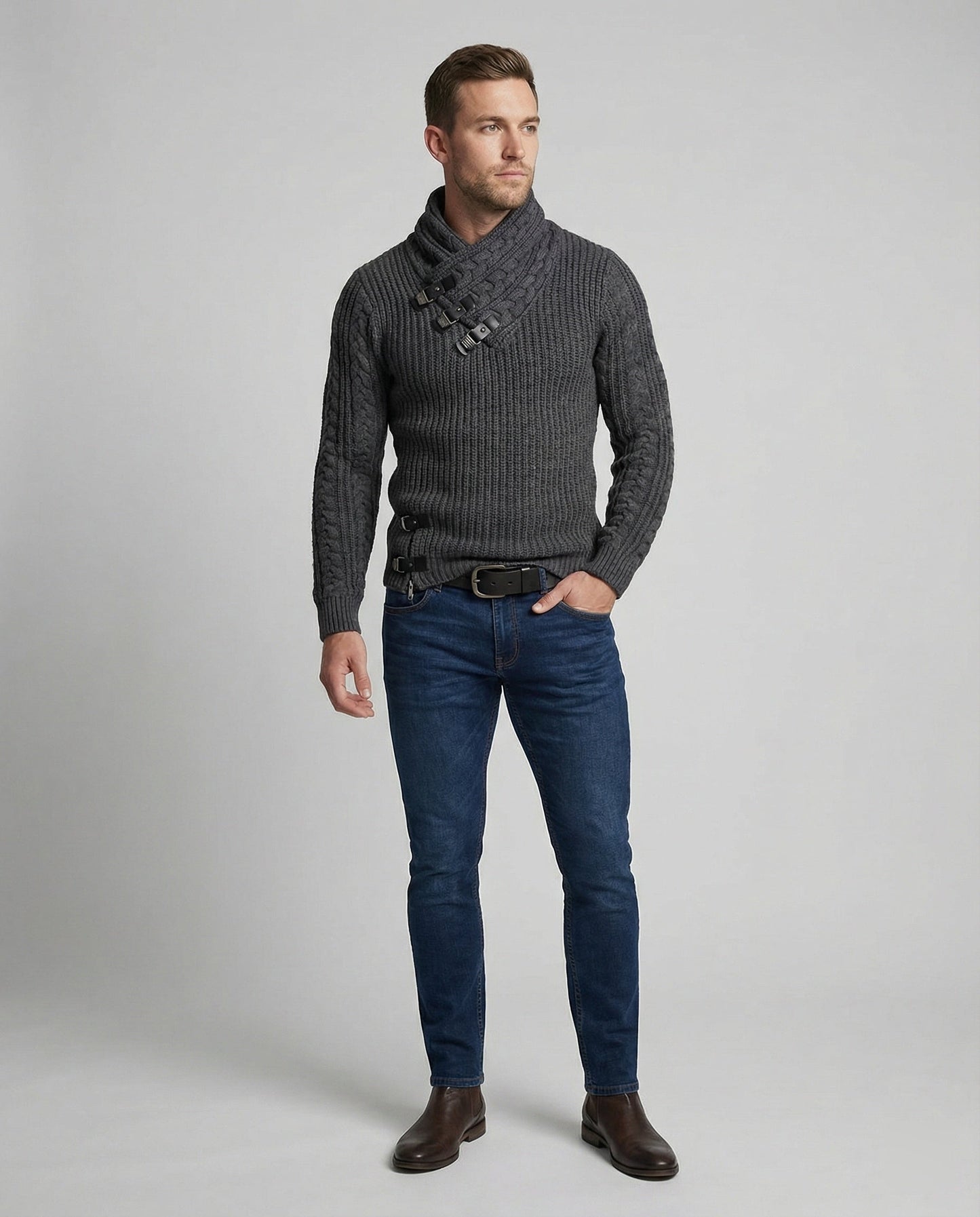 Maglione Uomo Maglia Asimmetrica Stile Casual