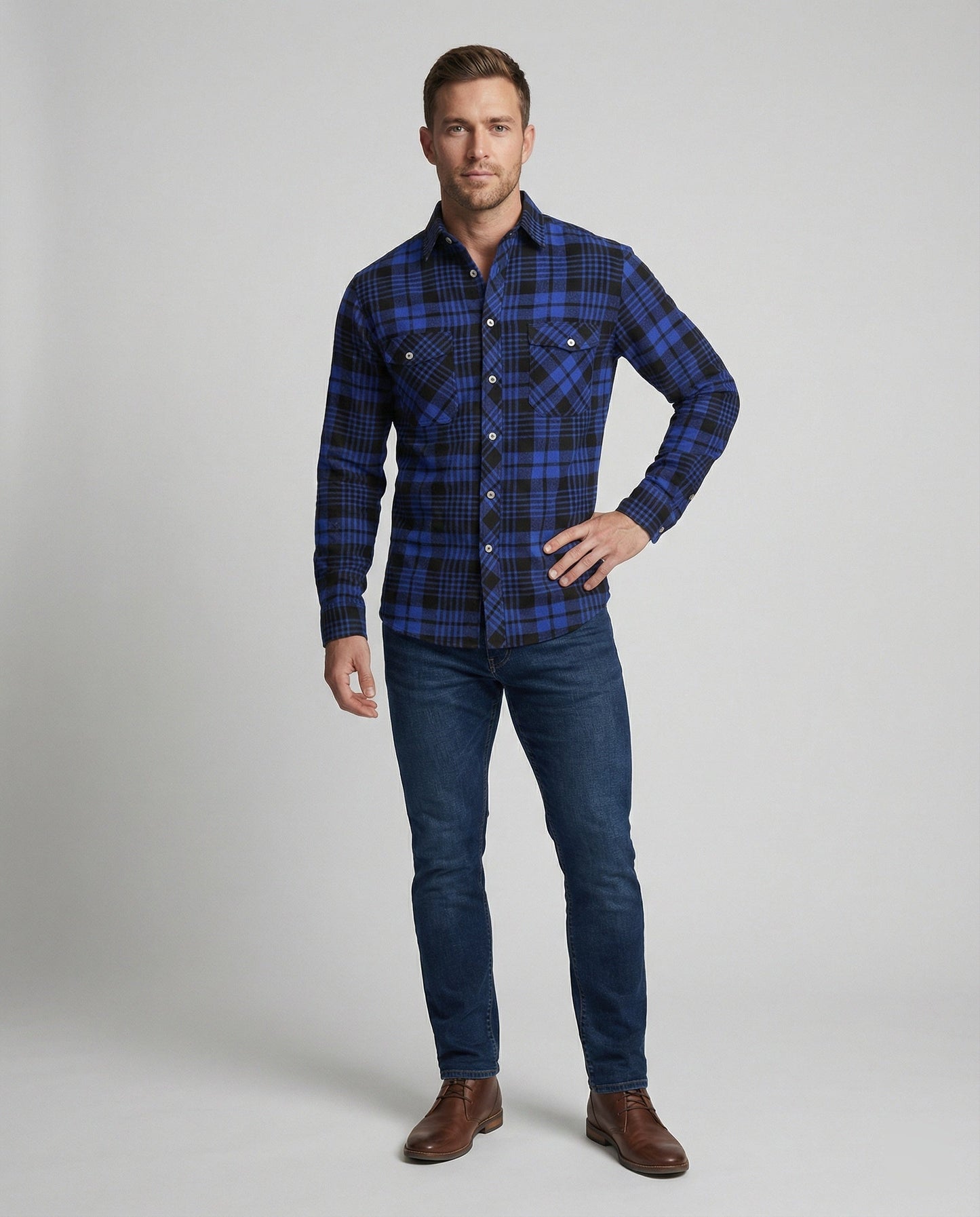 Camicia Uomo Manica Lunga Fantasia Quadri Collo Kent