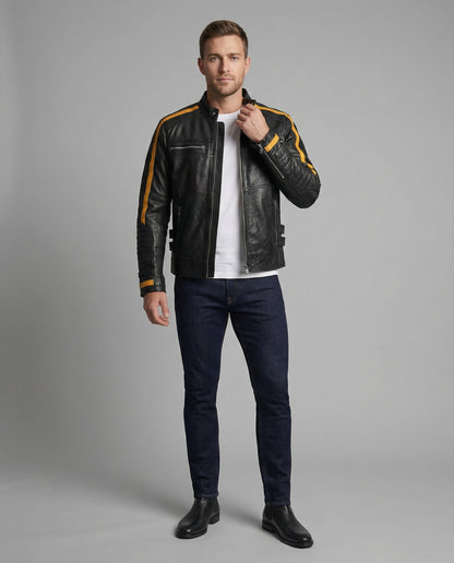 Giacca Moto Uomo in Pelle Collo Alto