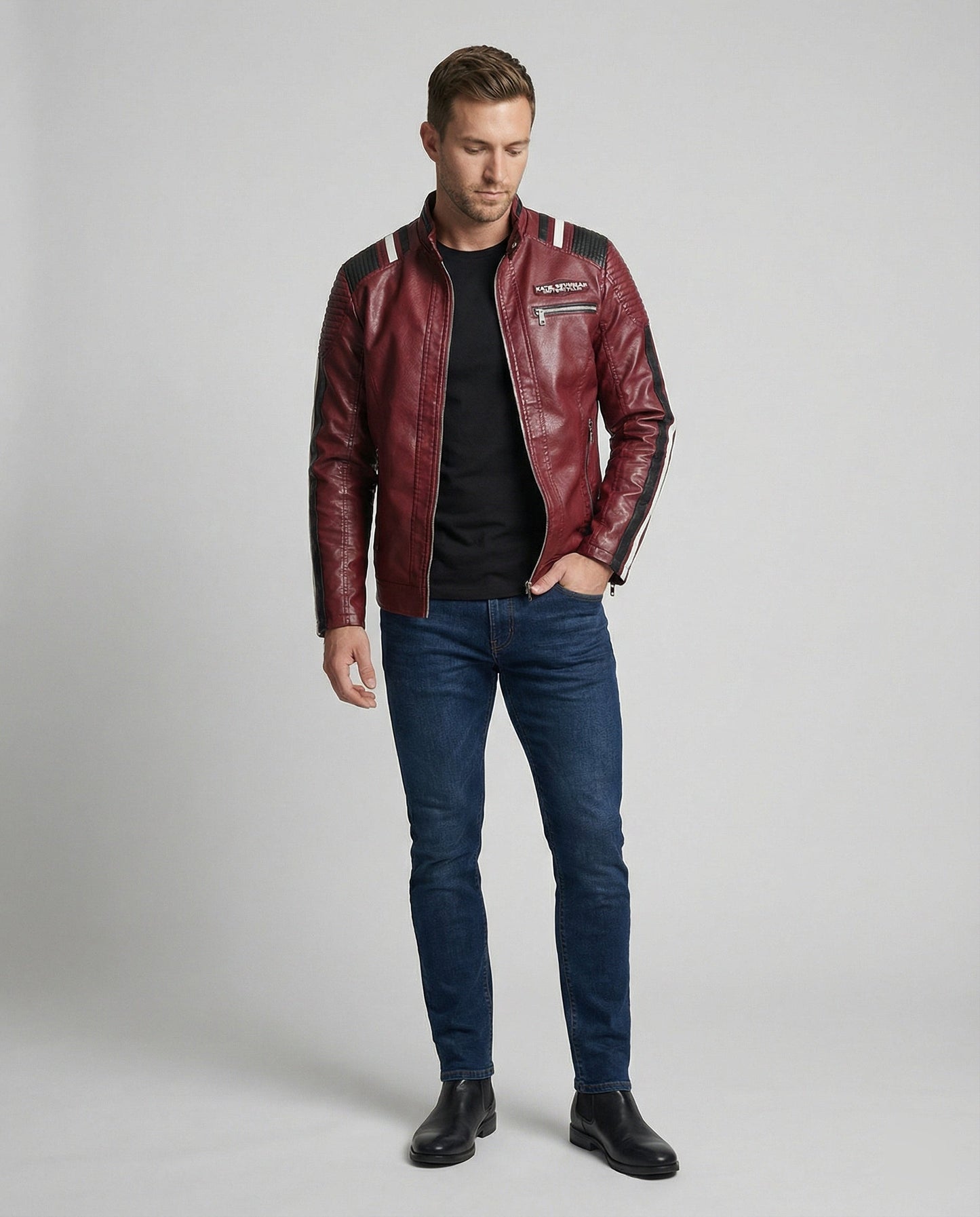 Giacca Uomo in Pelle Stile Biker Slim