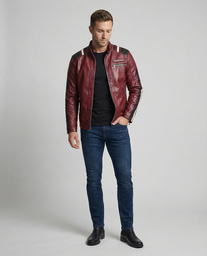 Giacca Uomo in Pelle Stile Biker Slim