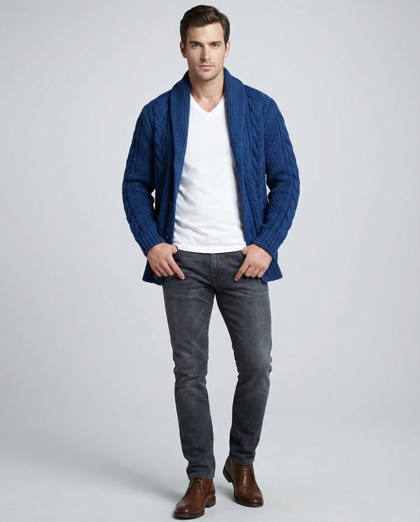 Cardigan Uomo Maglia Lavorata a Treccia Caldo