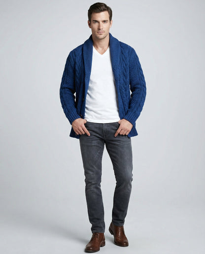 Cardigan Uomo Maglia Lavorata a Treccia Caldo