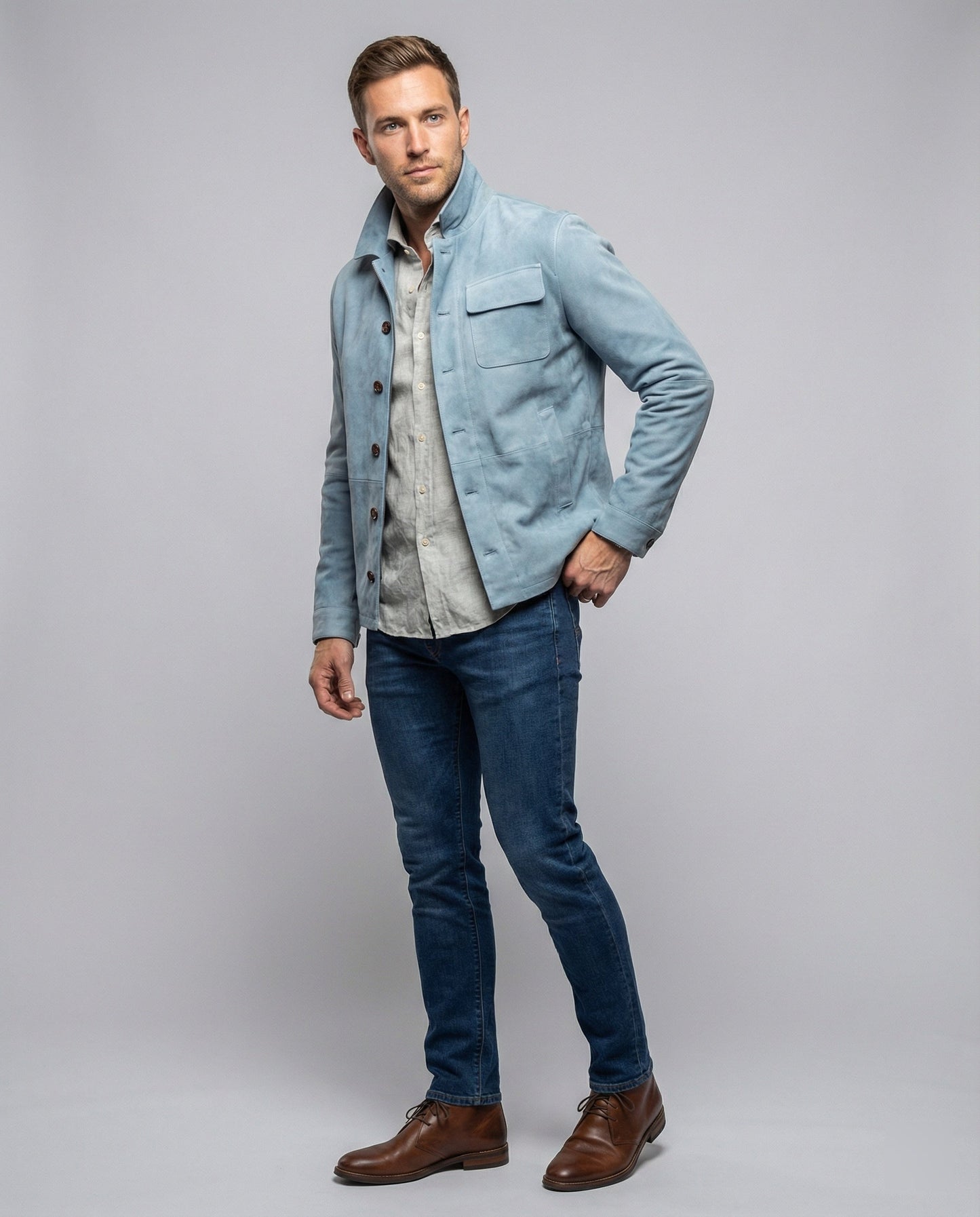 Giacca Uomo in Camoscio Casual Collo Pratico