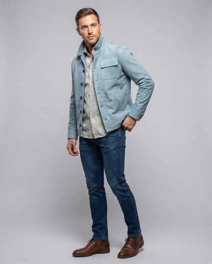 Giacca Uomo in Camoscio Casual Collo Pratico