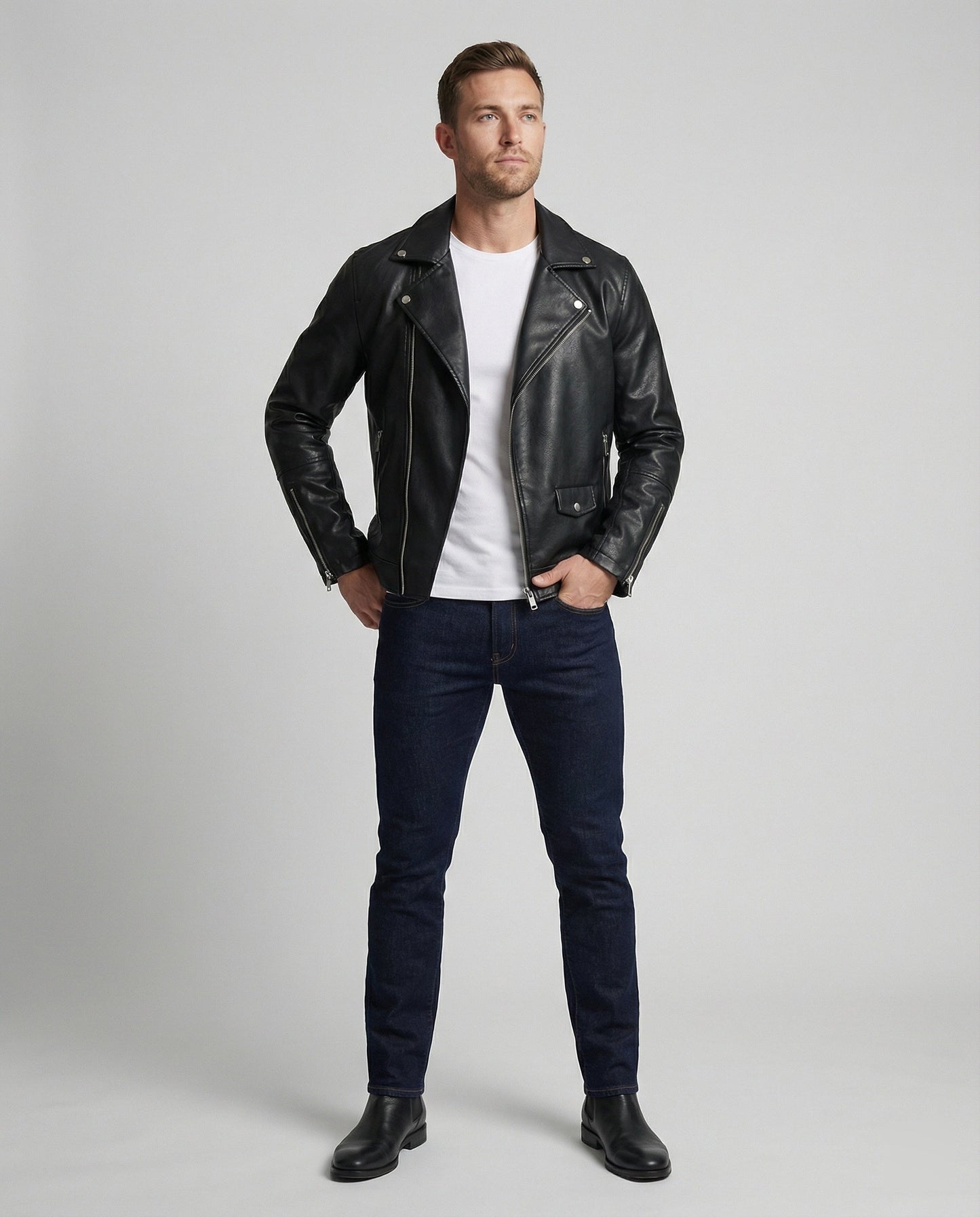 Giacca Moto Uomo in Pelle Nappa Slim