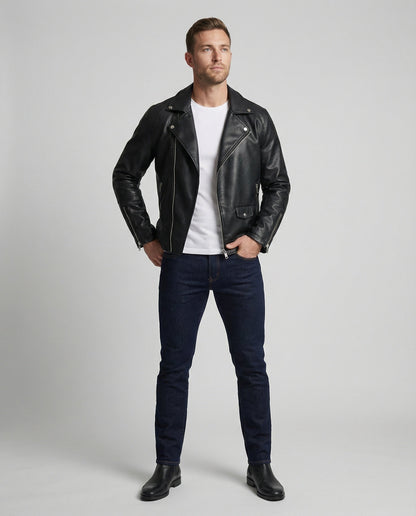 Giacca Moto Uomo in Pelle Nappa Slim