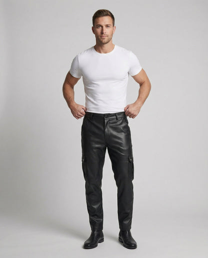 Pantaloni Cargo Uomo in Ecopelle con Tasche Laterali