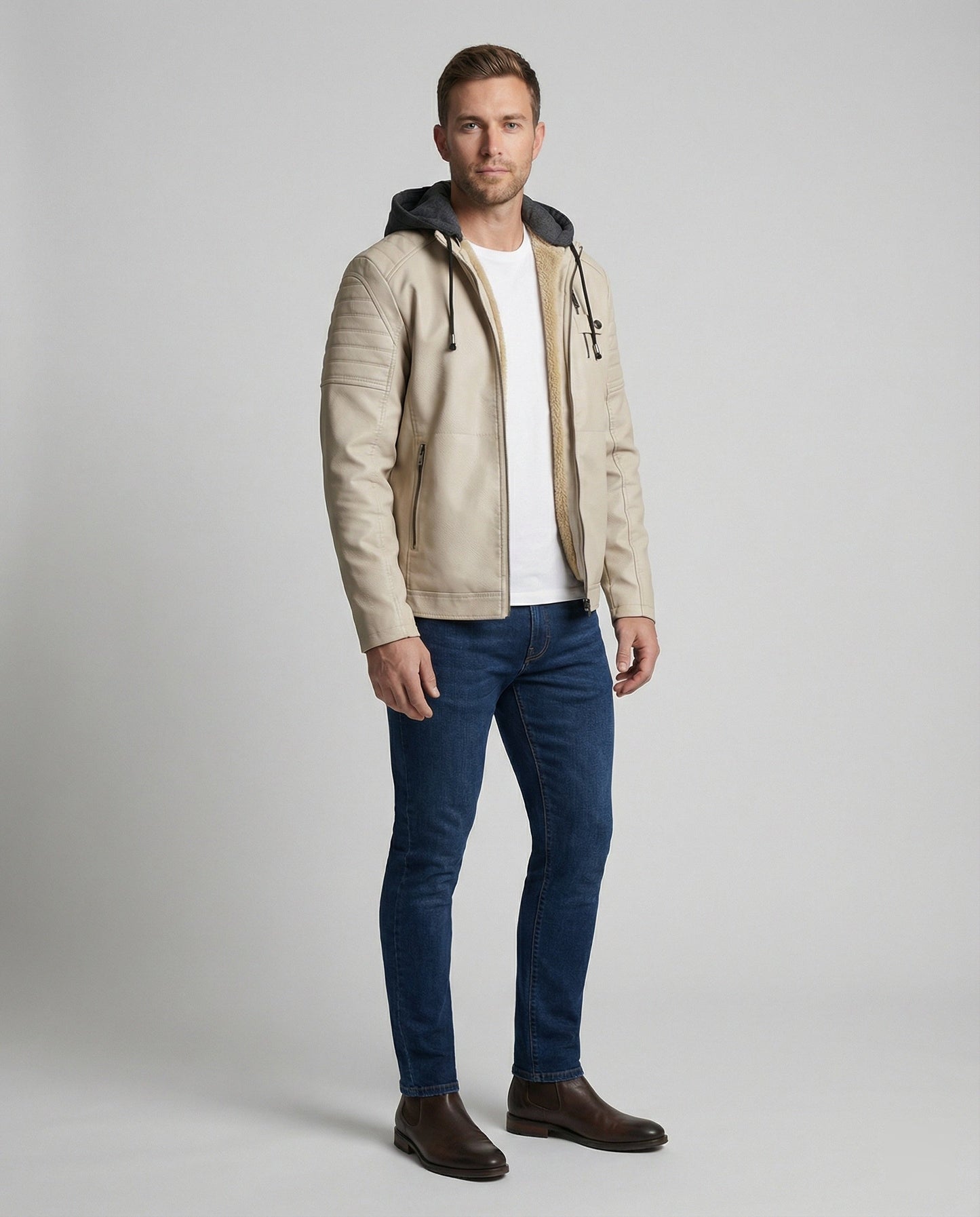 Giacca Uomo in Pelle con Cappuccio Integrato