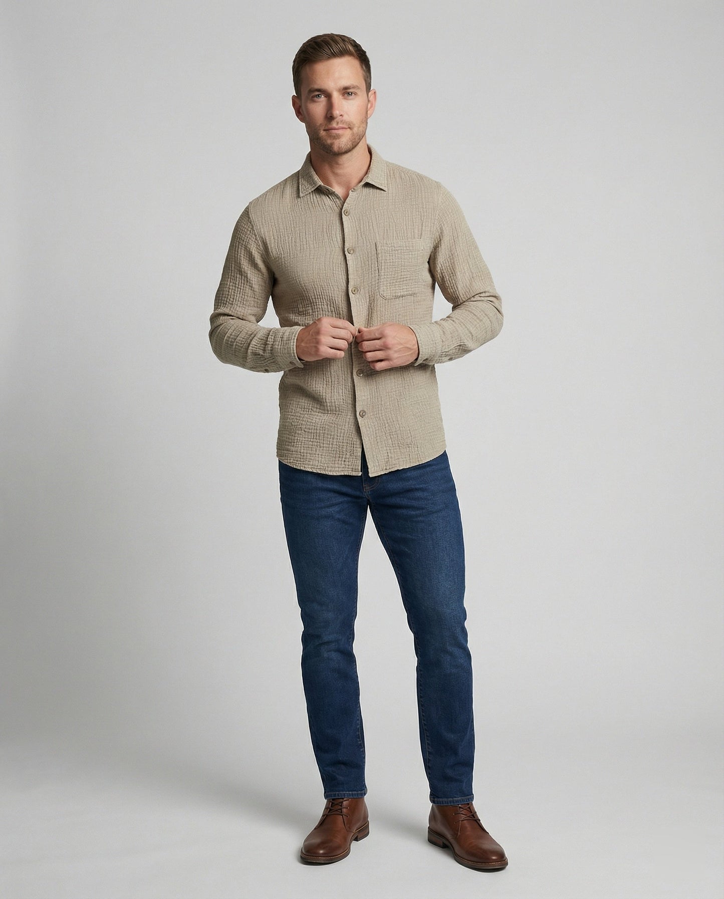 Camicia Uomo Casual Manica Corta con Tasche Sul Petto