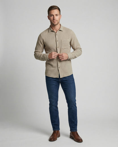 Camicia Uomo Casual Manica Corta con Tasche Sul Petto