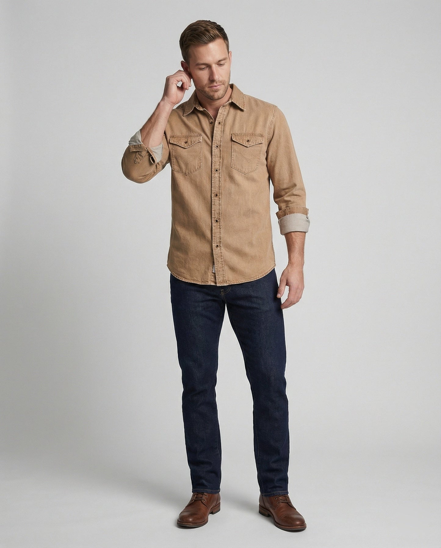 Camicia Uomo in Jeans con Tasche sul Petto Regular Fit