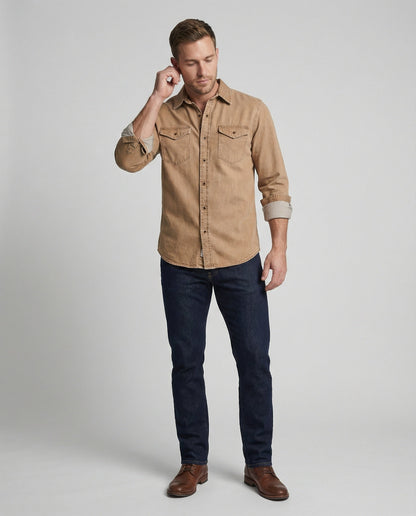 Camicia Uomo in Jeans con Tasche sul Petto Regular Fit