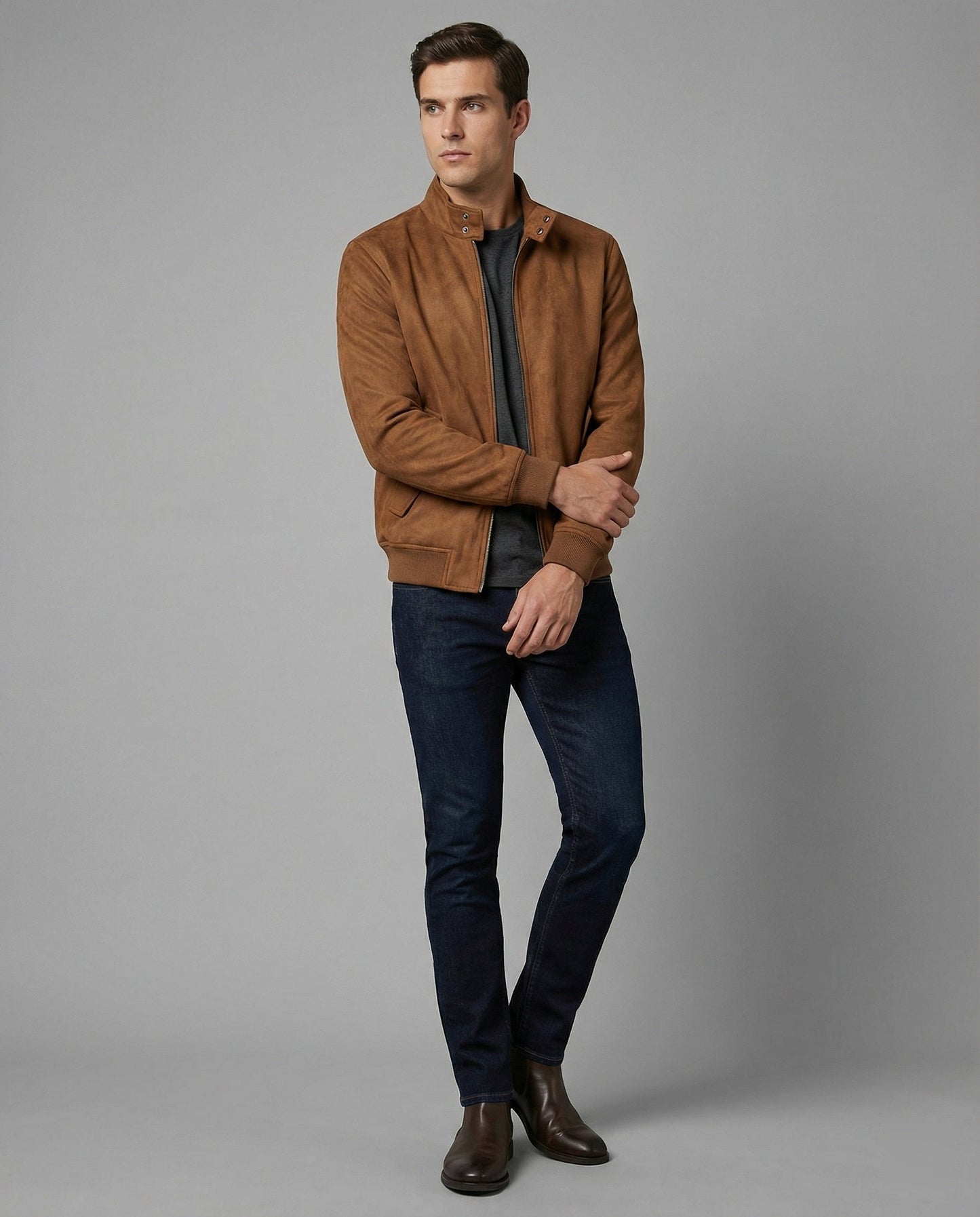 Giacca Bomber Uomo in Pelle Scamosciata Casual