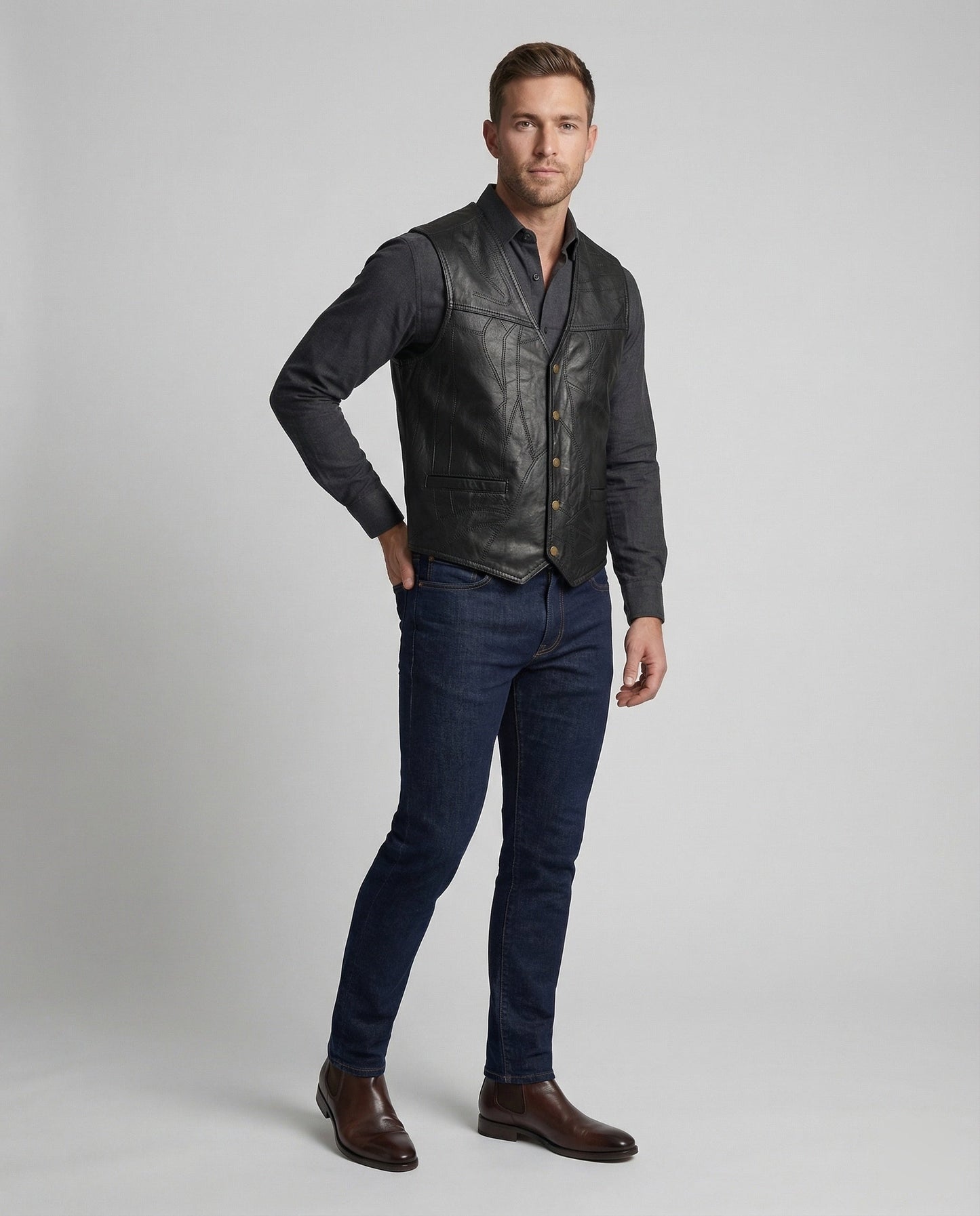 Gilet Biker Uomo in Pelle Slim Fit