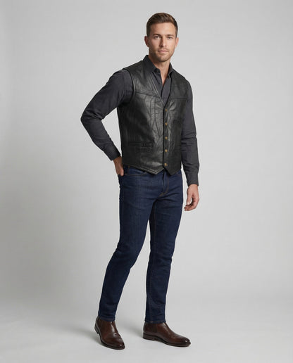 Gilet Biker Uomo in Pelle Slim Fit