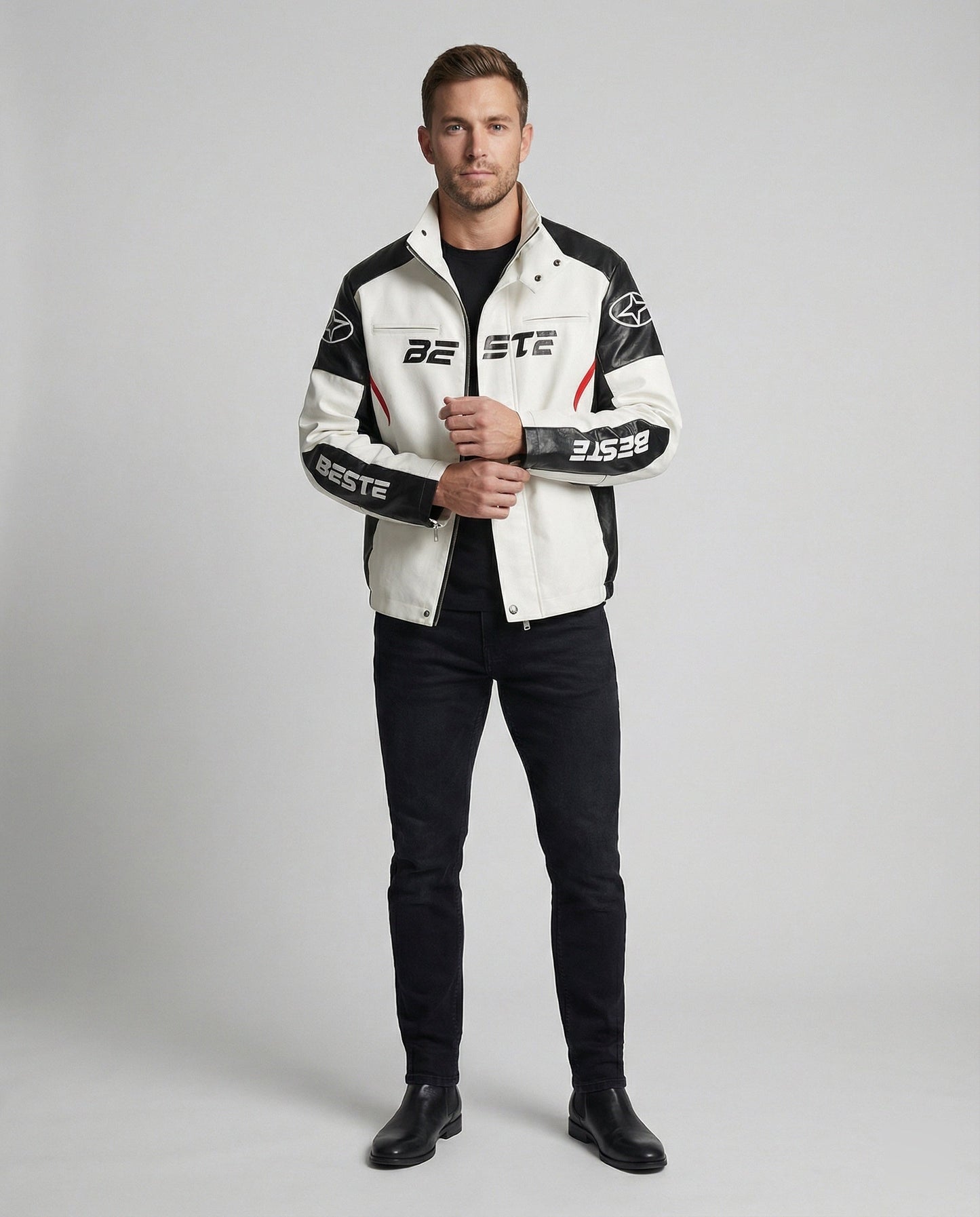 Giacca Biker Uomo in Ecopelle Stile Racing