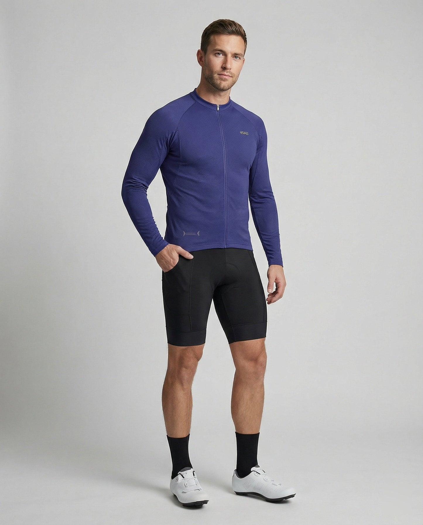 Maglia Ciclismo Uomo Manica Lunga con Tasche Posteriori