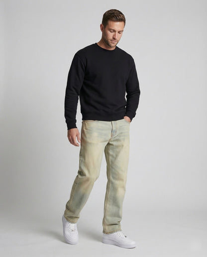 Jeans Uomo Dritti Tessuto Denim Taglio Classico
