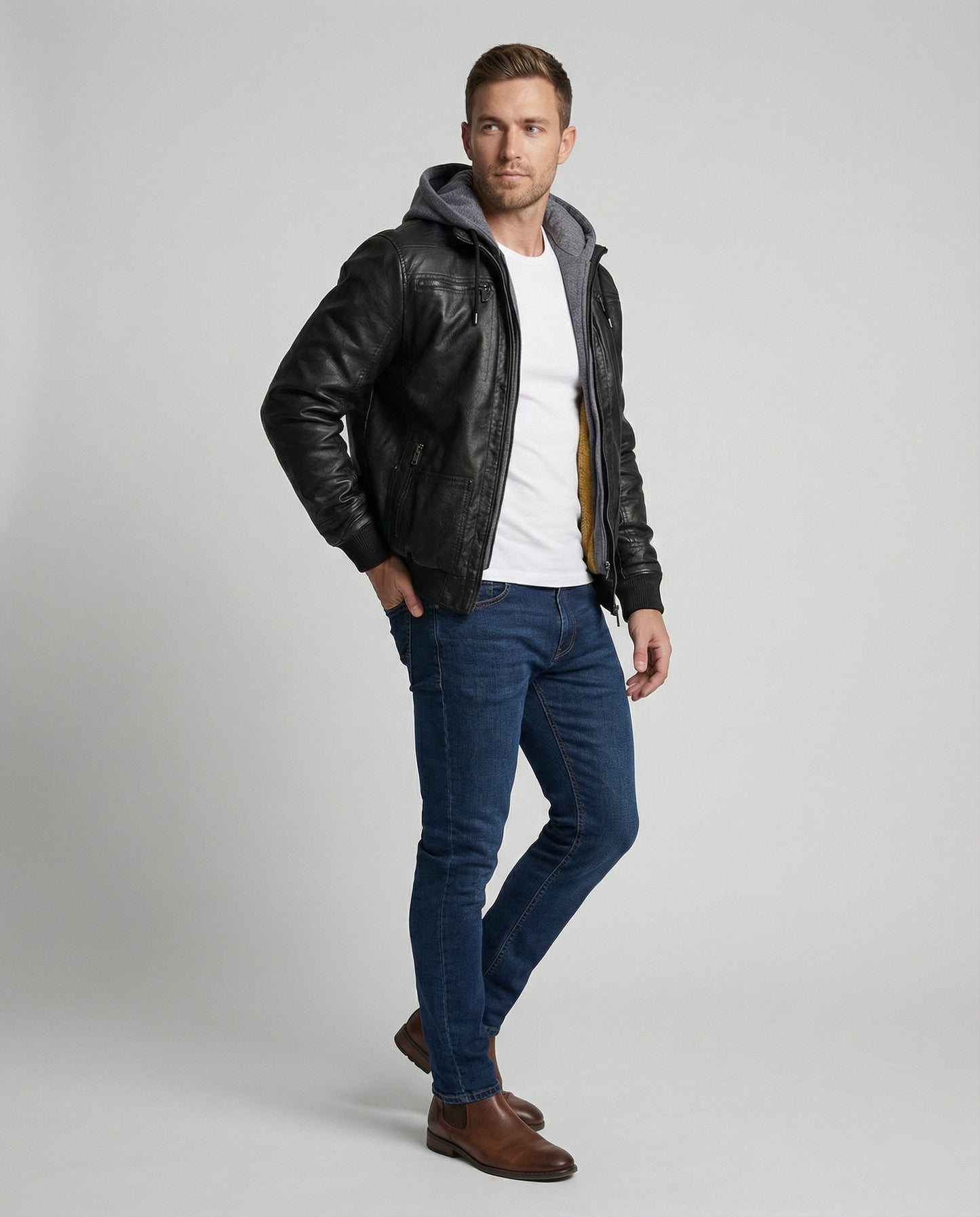 Giacca Uomo in Pelle con Cappuccio