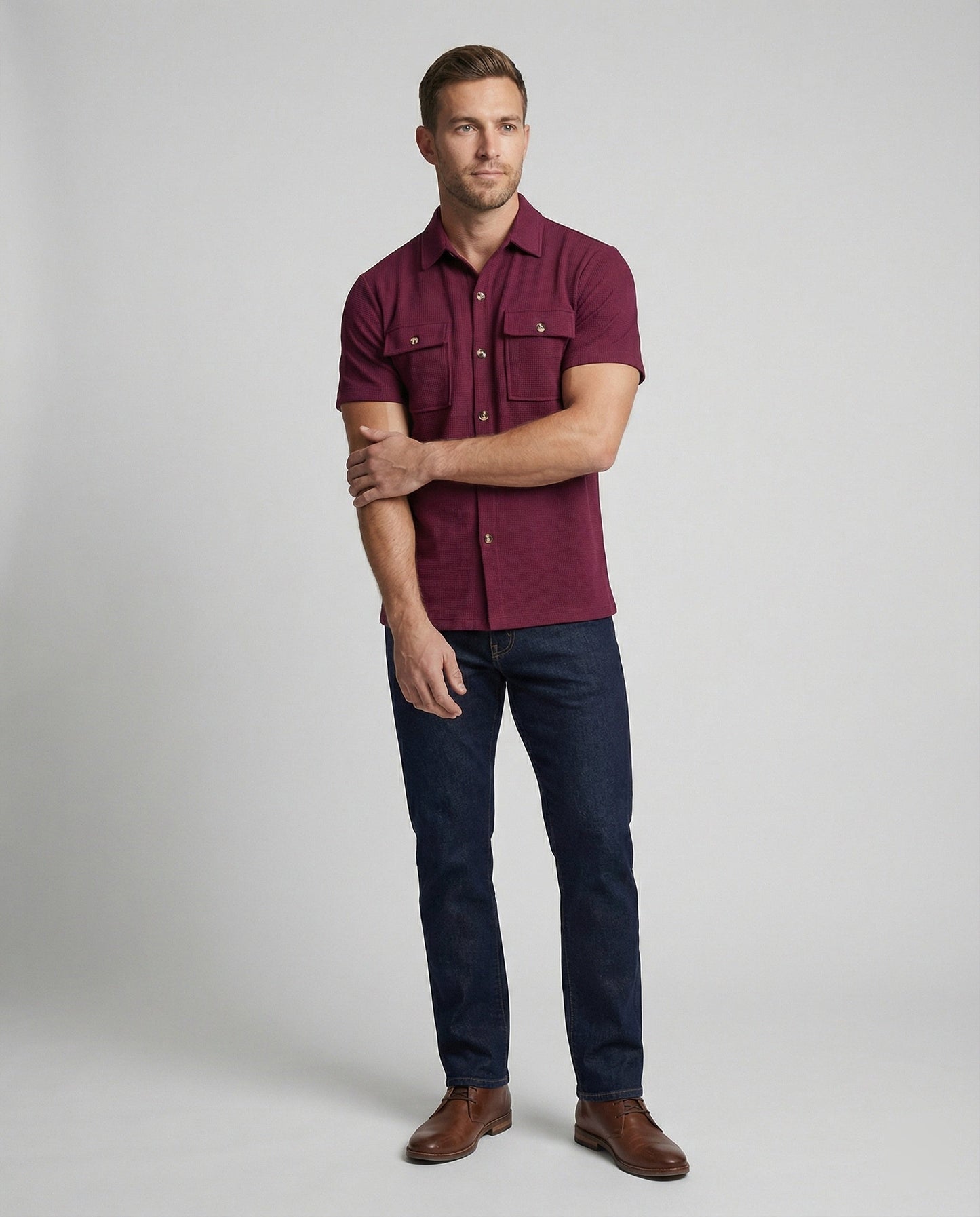 Camicia Uomo Manica Corta in Tessuto a Struttura