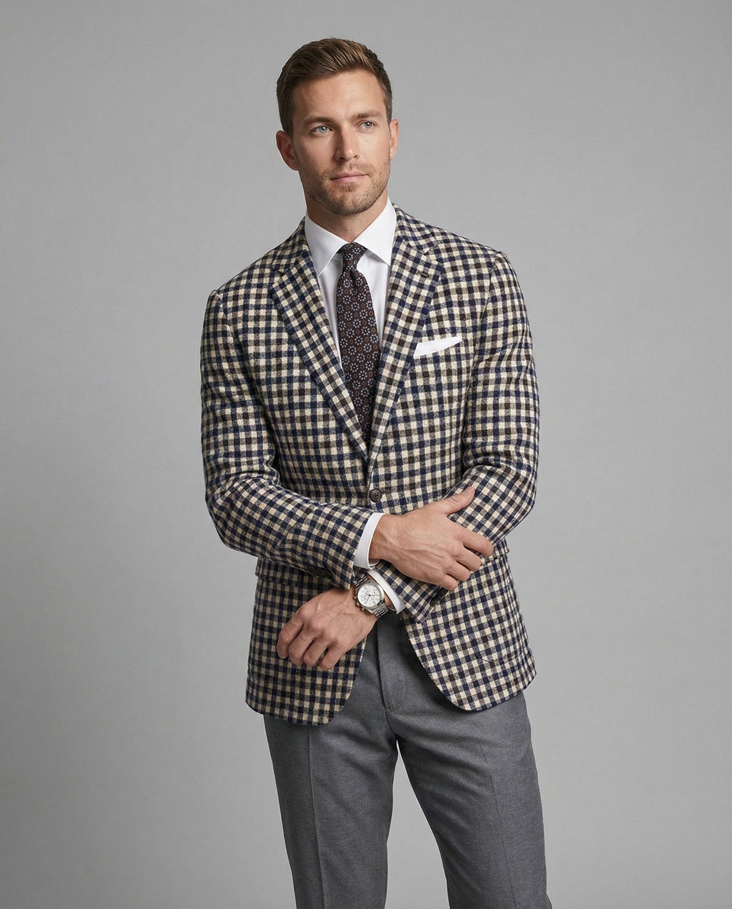 Blazer Uomo Quadrettato Stile Sportivo Elegante
