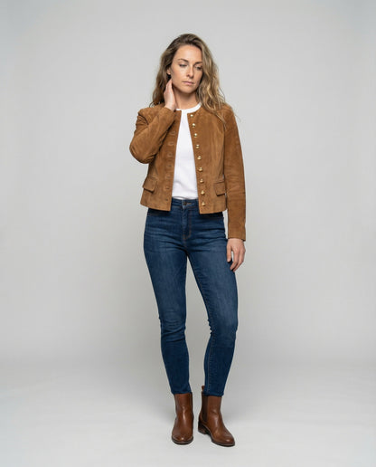 Giacca Donna in Pelle Scamosciata Bottoni