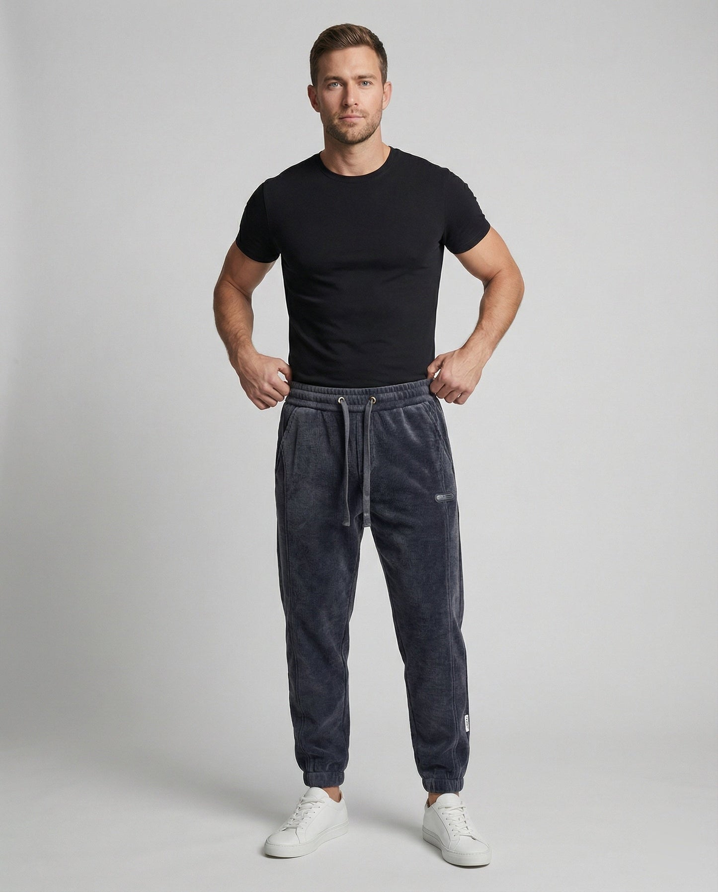 Pantaloni Jogging Uomo Tessuto Rigato Vestibilità Stretta