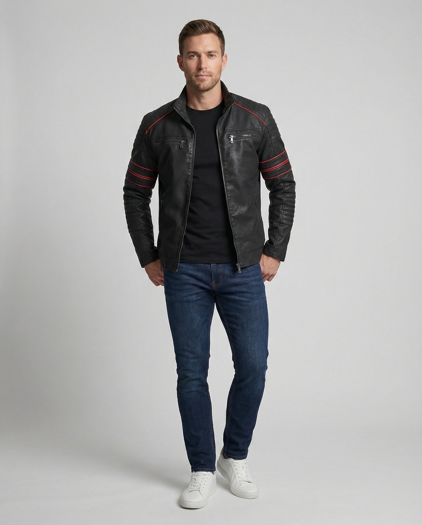 Giacca Biker Uomo in Pelle con Trapuntatura
