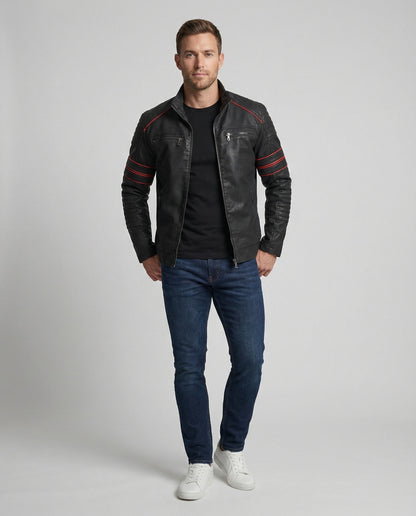 Giacca Biker Uomo in Pelle con Trapuntatura