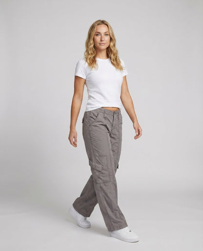 Pantaloni Cargo Donna Bassi con Cuciture Decorative