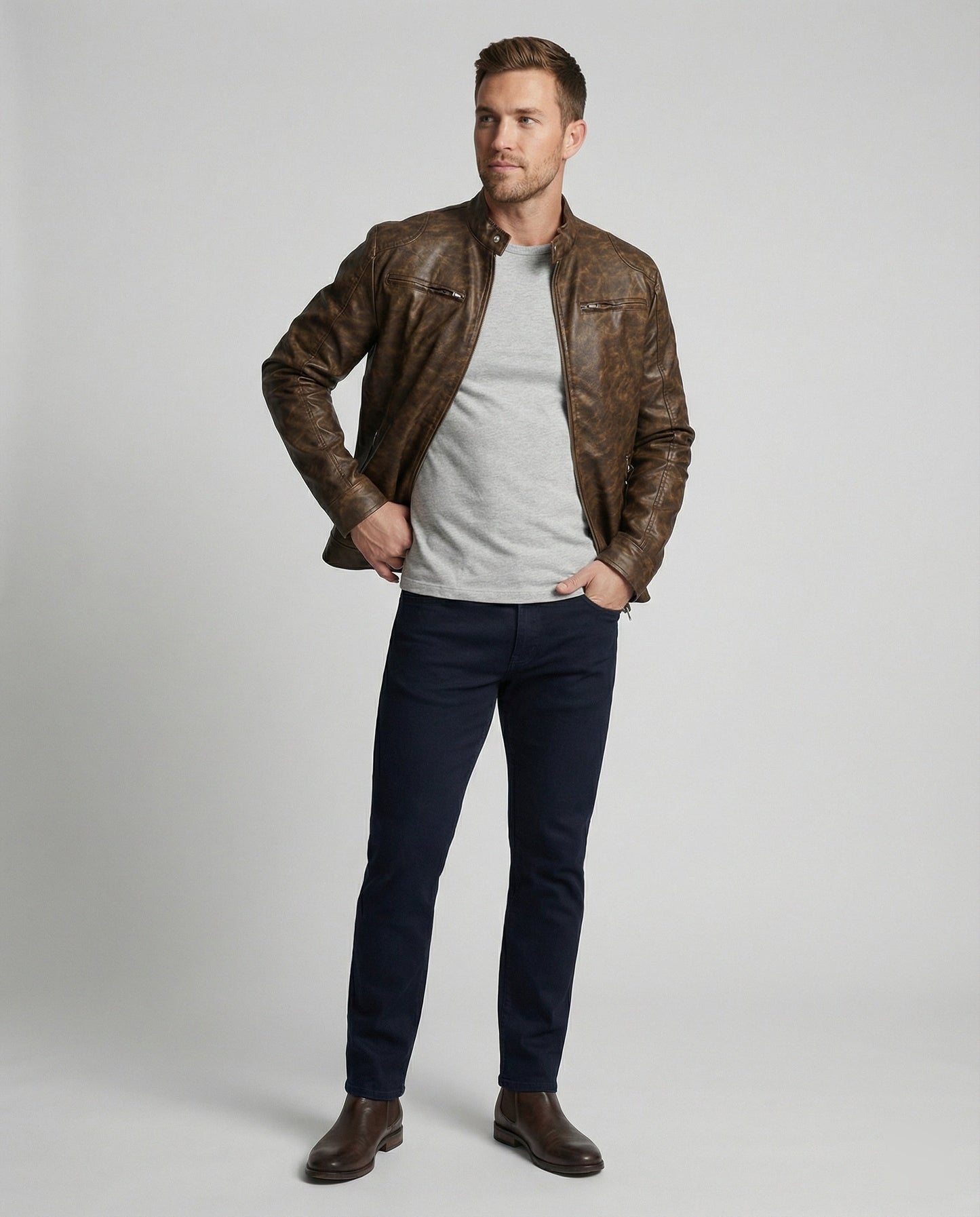 Giacca Vintage Uomo in Pelle Taglio Asimmetrico